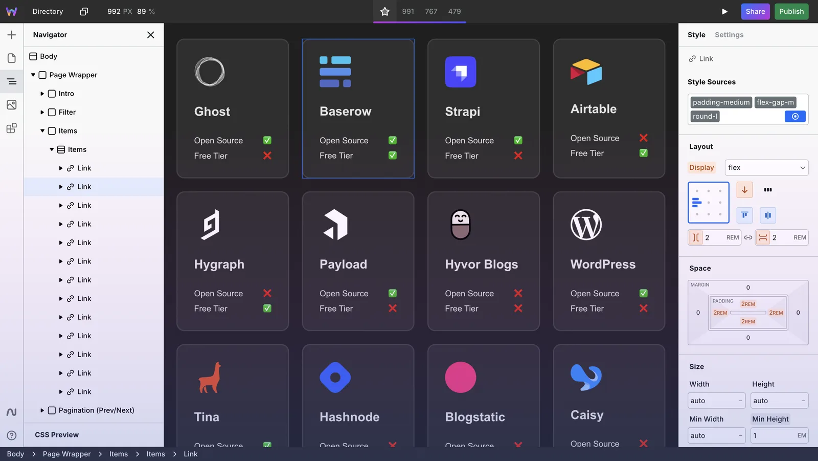 Aperçu de Webstudio